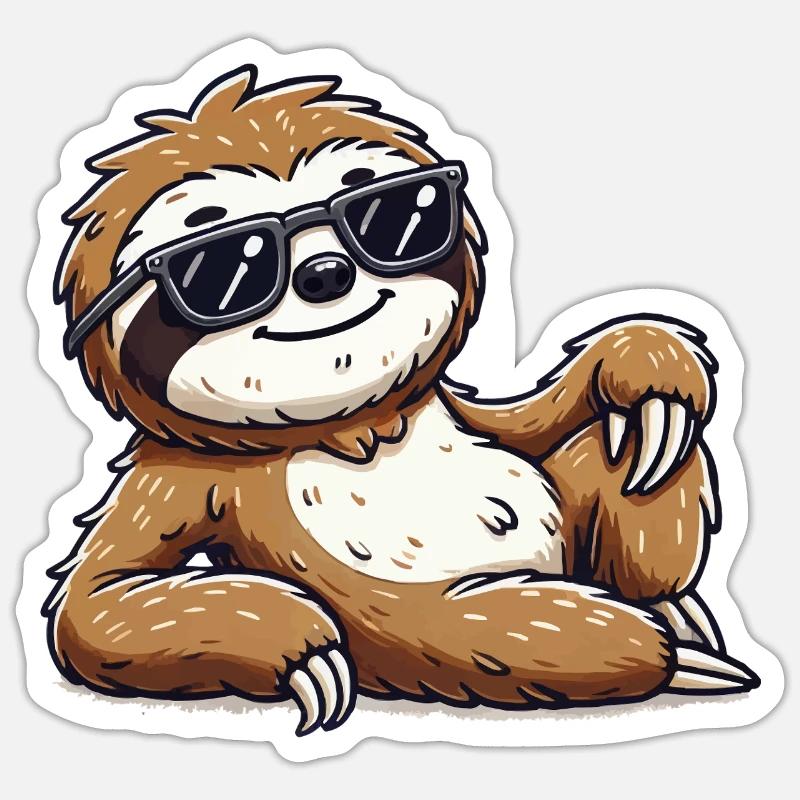 Sloth Sunglasses Cool - Sticker size S (10 x 10 cm) - white matte