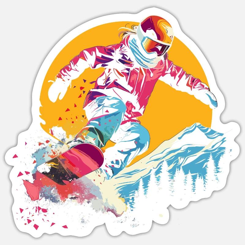 Snowboarder Synthwave - Sticker size S (10 x 10 cm) - white matte