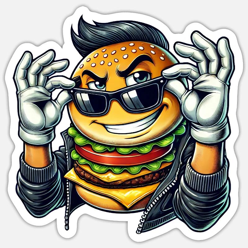 Cool burger with sunglasses - Sticker size S (10 x 10 cm) - white matte