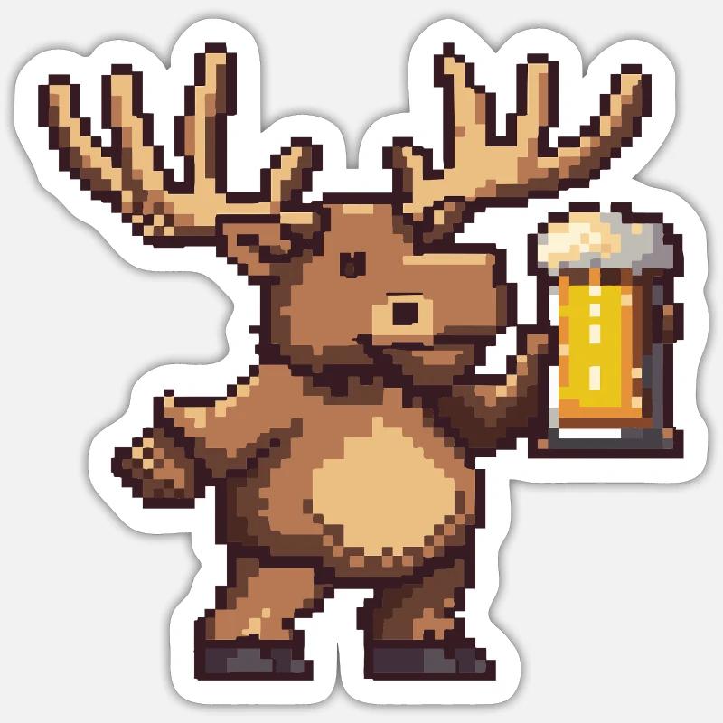 Bière Moose Pixel - Sticker taille S (10 x 10 cm) - blanc mat
