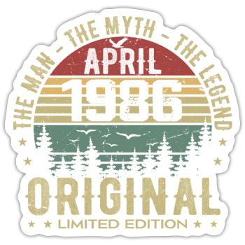 Avril 1986. 39ème Anniversaire Cadeau Avril 1986 - Sticker taille S (10 x 10 cm) - blanc mat - Devant