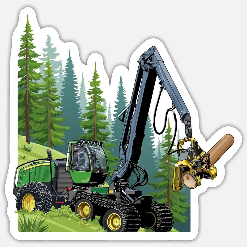 Récolteuse, moissonneuse en forêt - Sticker taille S (10 x 10 cm) - blanc mat