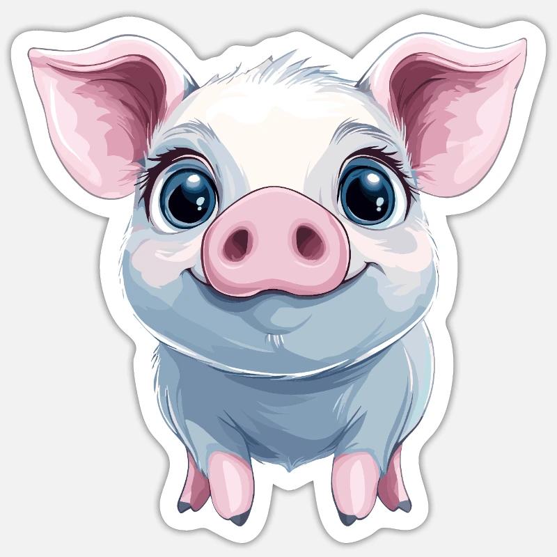 Cochon rose heureux - Sticker taille S (10 x 10 cm) - blanc mat
