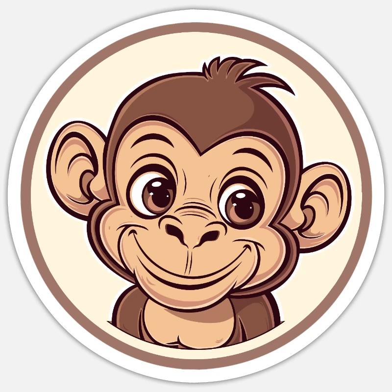 Fröhlicher Affe mit Lächeln - Sticker Größe S (10 x 10 cm) - Mattweiß