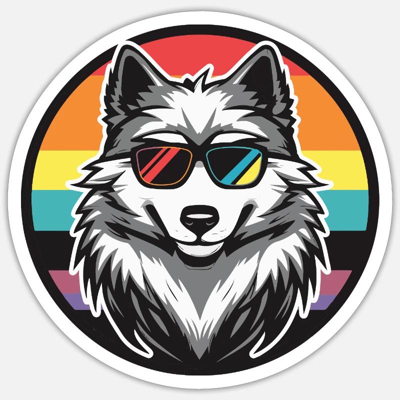 Wolf Comic Cool Sommer - Sticker Größe S (10 x 10 cm) - Mattweiß