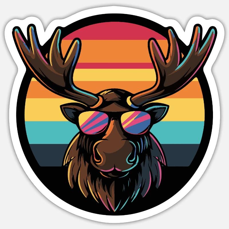 Elch Comic Cool Sommer - Sticker Größe S (10 x 10 cm) - Mattweiß