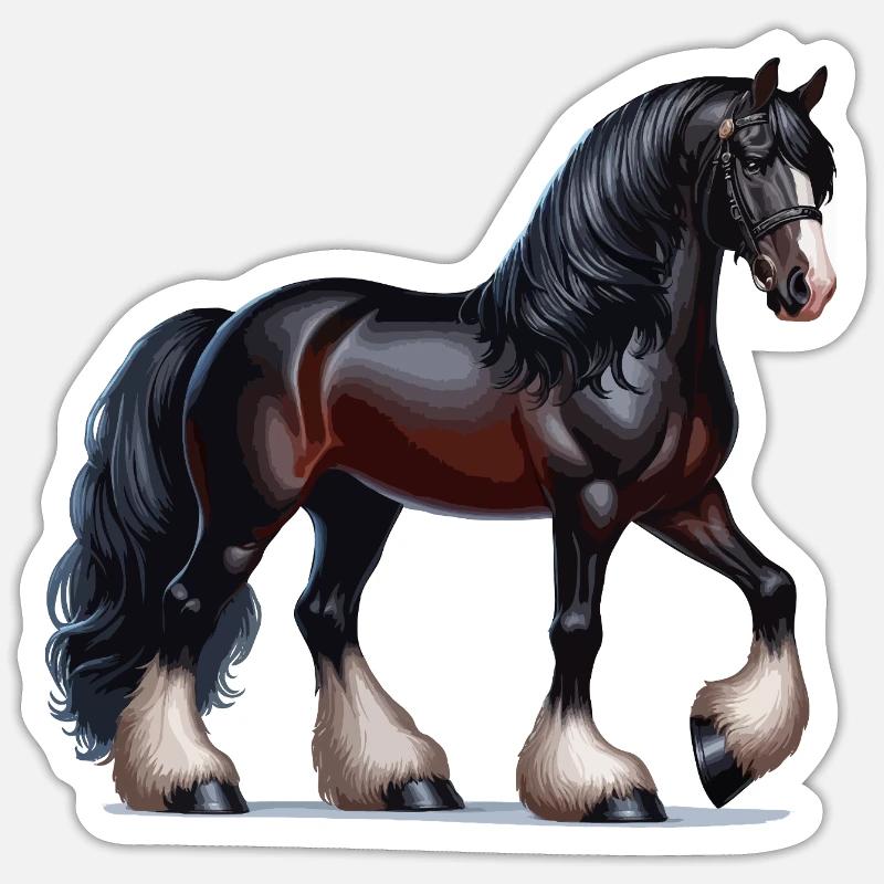 Cheval Pêcheur noir 2 - Sticker taille S (10 x 10 cm) - blanc mat