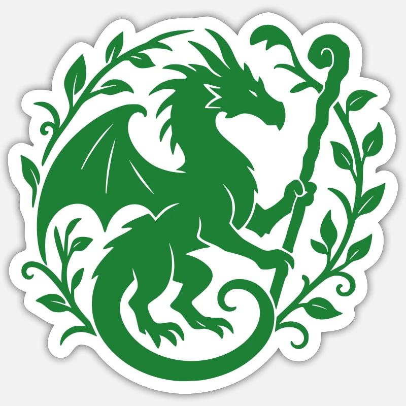 Druide Dragon (vert clair) - Sticker taille S (10 x 10 cm) - blanc mat