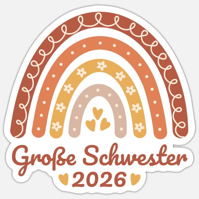 Große Schwester 2026 Regenbogen - Sticker Größe S (10 x 10 cm) - Mattweiß