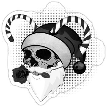Weihnachtsmann Totenschädel Rose Hörner - Sticker Größe S (10 x 10 cm) - Mattweiß - Vorne