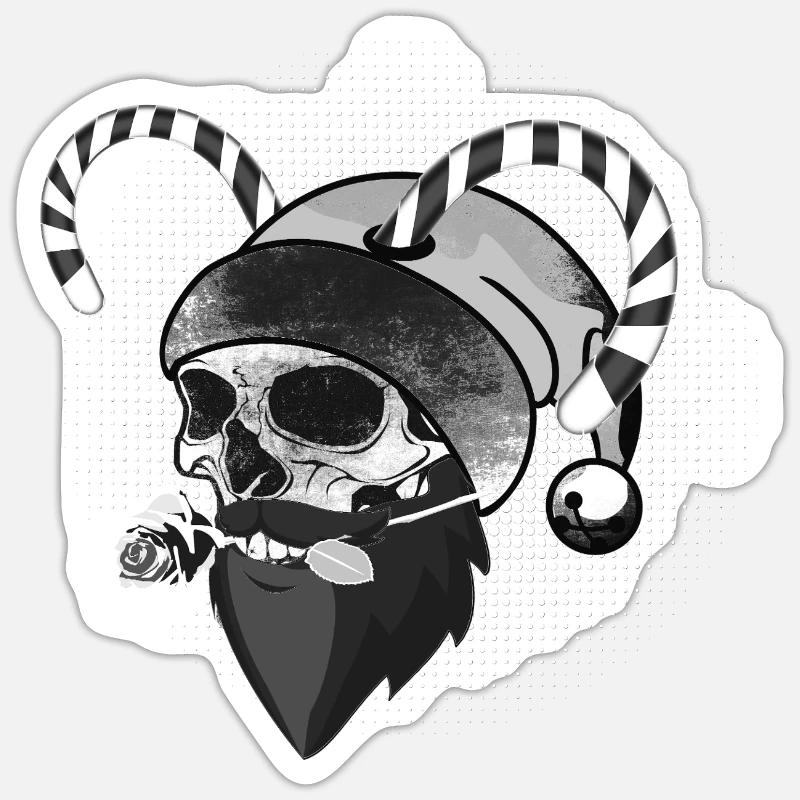Crâne de Père Noël noir avec rose et cornes Sticker taille S (10 x 10 cm)