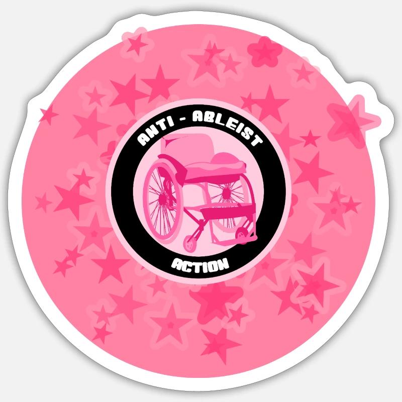 Anti-Ableist Button – Pinker Rollstuhl mit Sternen Sticker Größe S (10 x 10 cm)