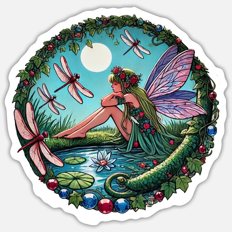 Libelle Fee - Sticker Größe S (10 x 10 cm) - Mattweiß