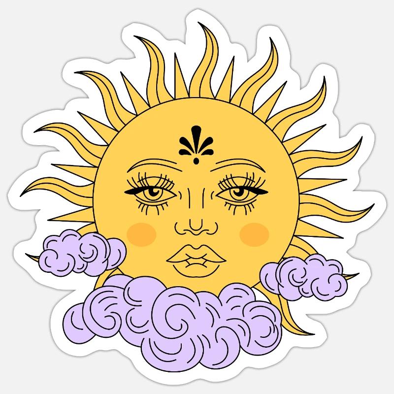 Nuages et soleil - Sticker taille S (10 x 10 cm) - blanc mat