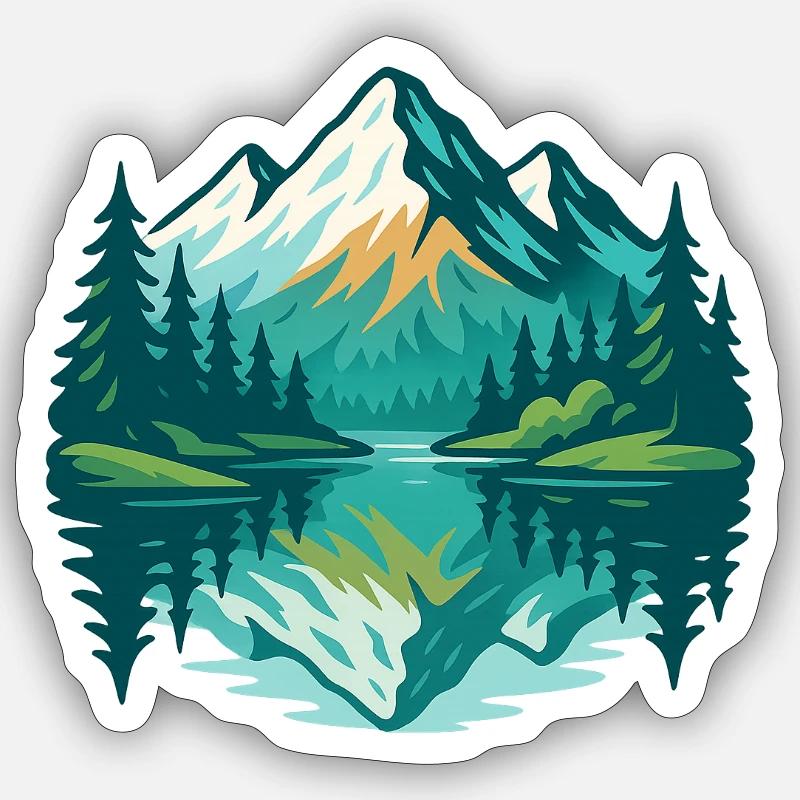 Réflexion alpine - Sticker taille S (10 x 10 cm) - blanc mat