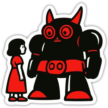 Girl and Robot - Sticker size S (10 x 10 cm) - white matte - Front