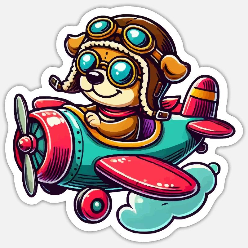 Hund Pilot - Sticker Größe S (10 x 10 cm) - Mattweiß
