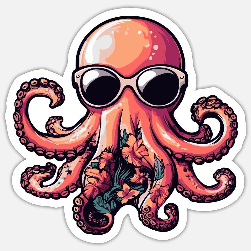 Octopus Comic Holiday - Sticker size S (10 x 10 cm) - white matte
