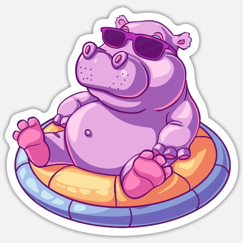 Nilpferd Comic Cool - Sticker Größe S (10 x 10 cm) - Mattweiß