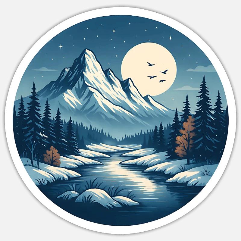 Mountainous nightscape with river - Sticker size S (10 x 10 cm) - white matte