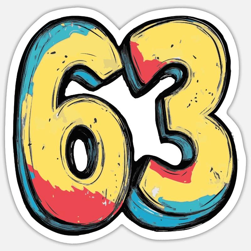 63 Zahl Comic - Sticker Größe S (10 x 10 cm) - Mattweiß
