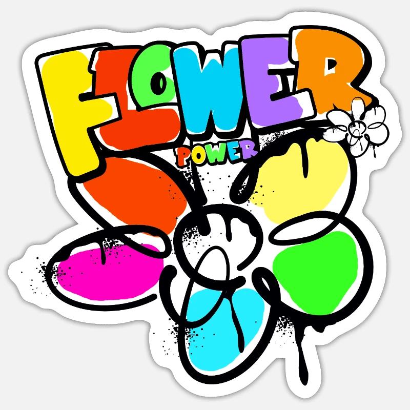 Flower Power Blumenkind Weltfrieden Graffit - Sticker Größe S (10 x 10 cm) - Mattweiß