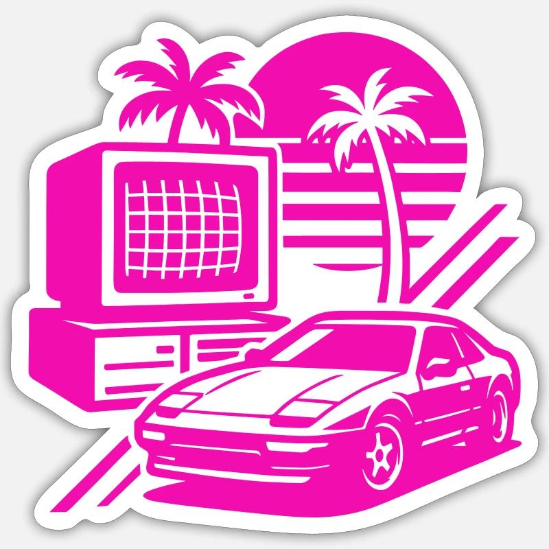 Miami Rétro Pop Art - Sticker taille S (10 x 10 cm) - blanc mat