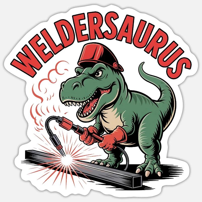 Weldersaurus Funny Welding Dinosaur - Sticker size S (10 x 10 cm) - white matte