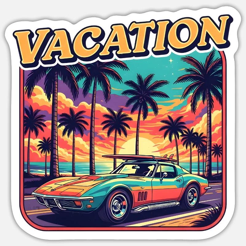 Oldtimer bei Sonnenuntergang - Sticker Größe S (10 x 10 cm) - Mattweiß