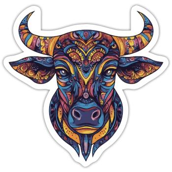Taureau coloré - Sticker taille S (10 x 10 cm) - blanc mat - Devant
