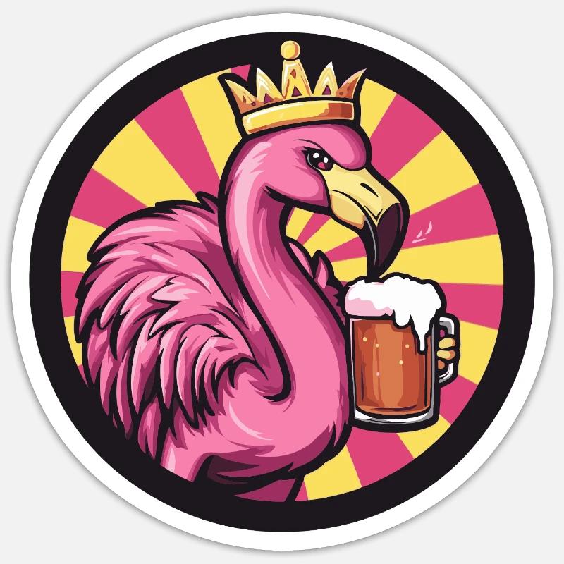 Flamingo Bier - Sticker Größe S (10 x 10 cm) - Mattweiß