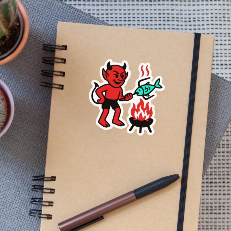 Devil with Fish Sticker size S (10 x 10 cm)