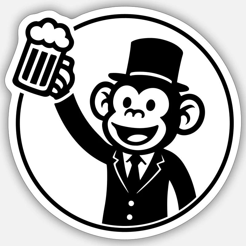 Affe Bräutigam Junggeselle Bier - Sticker Größe S (10 x 10 cm) - Mattweiß