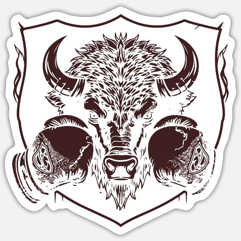 bison-boxeur- - Sticker taille S (10 x 10 cm) - blanc mat