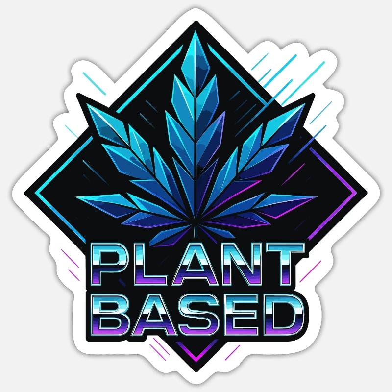Plant Based Neon – futuristic hemp leaf - Sticker size S (10 x 10 cm) - white matte