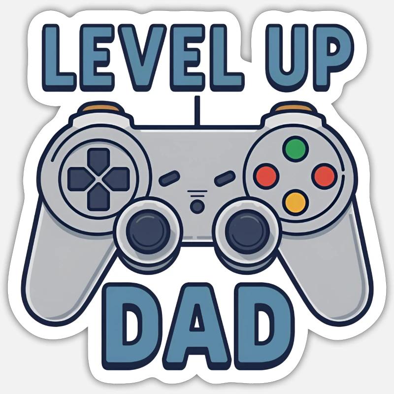 Level Up Dad – Gamer Controller Geschenk - Sticker Größe S (10 x 10 cm) - Mattweiß