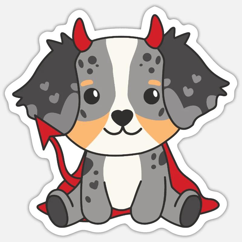 Australian Shepherd Happy Halloween Devil Costume - Sticker size S (10 x 10 cm) - white matte