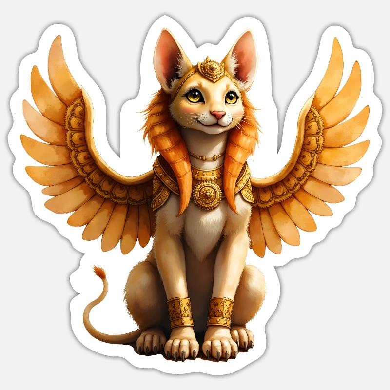 Chat ailé doré Sticker taille S (10 x 10 cm)