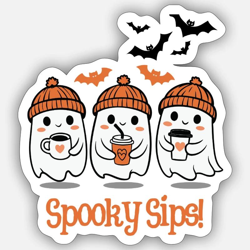 Spooky Sips Ghost Coffee Trio - Sticker size S (10 x 10 cm) - white matte