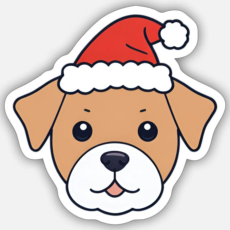 Hund mit Santa Hut - Sticker Größe S (10 x 10 cm) - Mattweiß