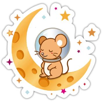 Sleeping Astronaut Mouse on Cheese Moon - Sticker size S (10 x 10 cm) - white matte - Front