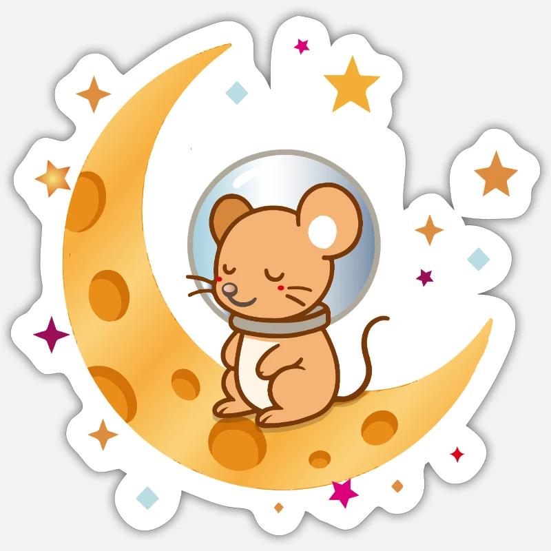 Sleeping Astronaut Mouse on Cheese Moon Sticker size S (10 x 10 cm)