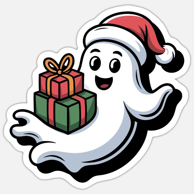 Weihnachtsgeist mit Geschenken - Sticker Größe S (10 x 10 cm) - Mattweiß