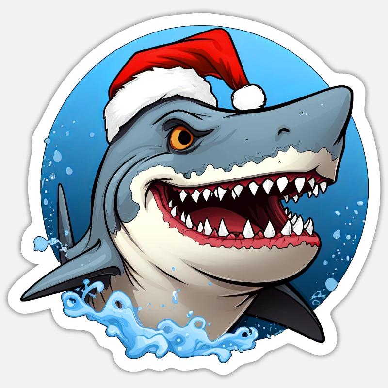 Weihnachtsmann Hai - Sticker Größe S (10 x 10 cm) - Mattweiß