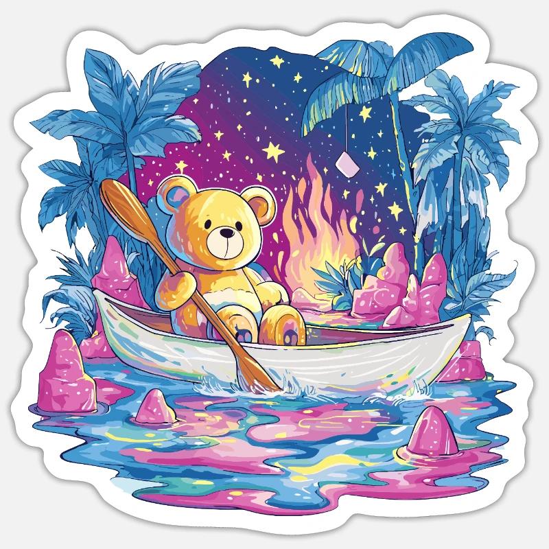 Teddy Boottraum Unter Sternenhimmel - Sticker Größe S (10 x 10 cm) - Mattweiß