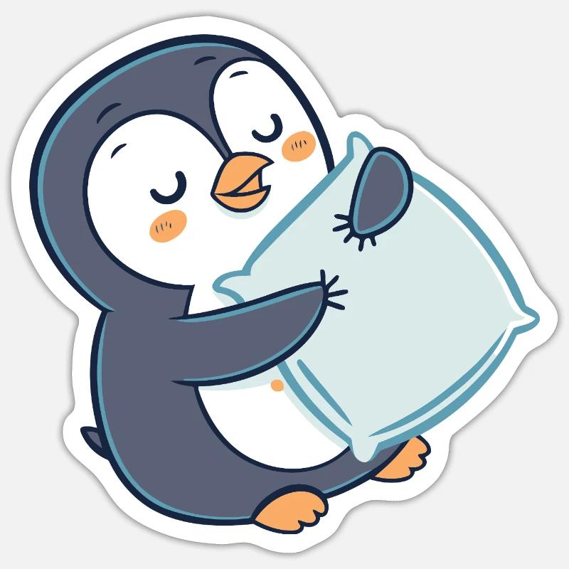 Penguin Cuddle on Pillow Sticker size S (10 x 10 cm)