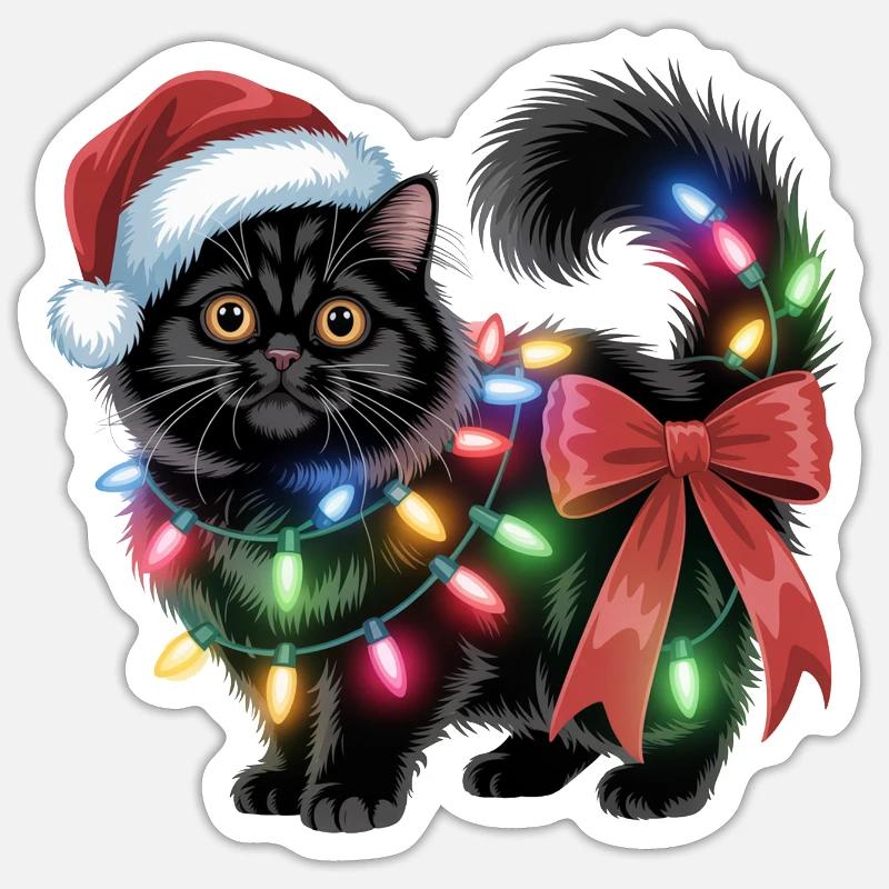 Chat de Noël - Sticker taille S (10 x 10 cm) - blanc mat