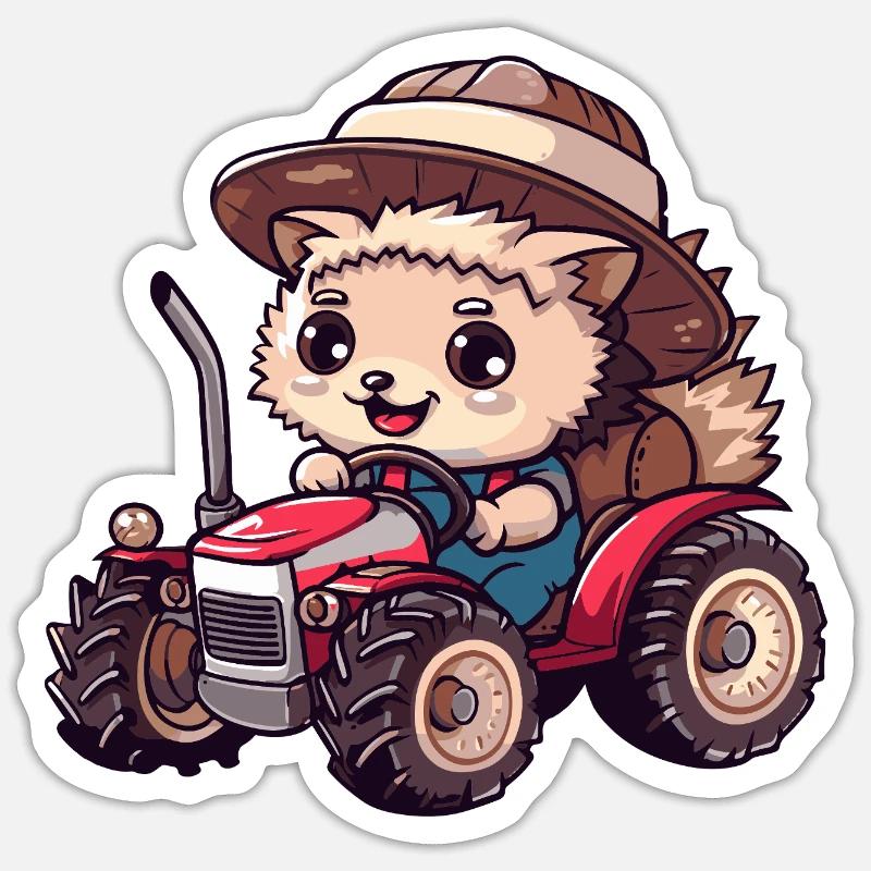 Igel Traktor Farmer - Sticker Größe S (10 x 10 cm) - Mattweiß