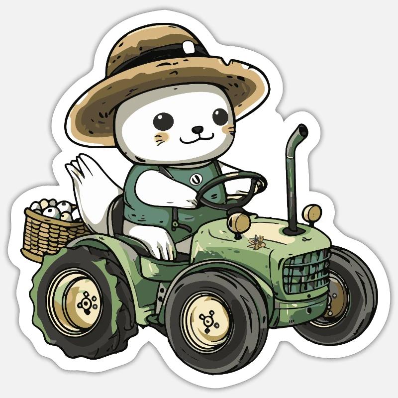 Robbe Tier Traktor Farmer - Sticker Größe S (10 x 10 cm) - Mattweiß
