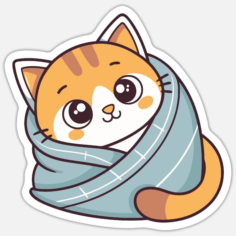 Chaton doux echarpe bleue Sticker taille S (10 x 10 cm)